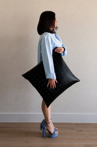 Relic | Black Studded Faux Leather Pillow