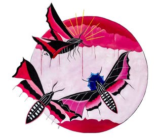 Awakening reimagined art print by Loren Estes 3 moths with auras and bold pinks