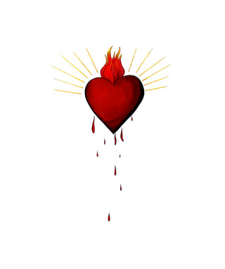 Bleeding Heart print by Loren Estes large red sacred heart with gold rays